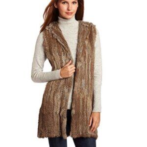 525 America Brown Rabbit Vest with Hood